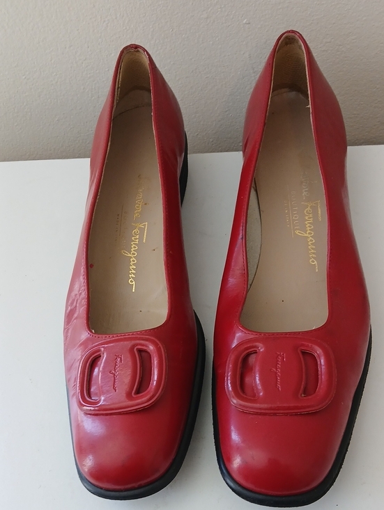 Salvatore Ferragamo Shoes - Salvatore Ferragamo Red Leather Flats with Signature Buckle